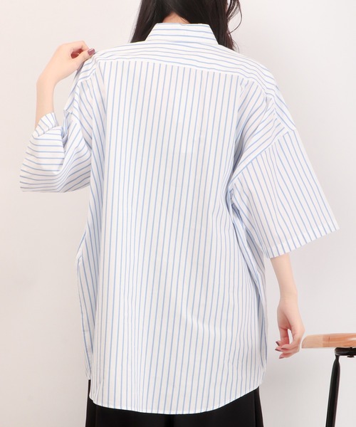FUNALIVE（ファンアライブ）の「ブロード ビッグシルエット ストライプ/無地 半袖シャツ（シャツ/ブラウス・メンズ・サックスブルー/イエロー/グレイッシュベージュ/ラベンダー/ブルー系その他/ホワイト系その他/グリーン/ブラック/ホワイト/ブラック系その他/グリーン系その他・M/XL/L）」の16枚目の写真