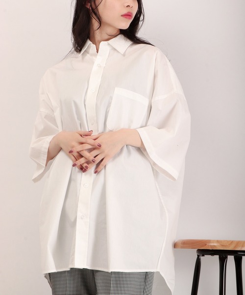 FUNALIVE（ファンアライブ）の「ブロード ビッグシルエット ストライプ/無地 半袖シャツ（シャツ/ブラウス・メンズ・サックスブルー/イエロー/グレイッシュベージュ/ラベンダー/ブルー系その他/ホワイト系その他/グリーン/ブラック/ホワイト/ブラック系その他/グリーン系その他・M/XL/L）」の12枚目の写真