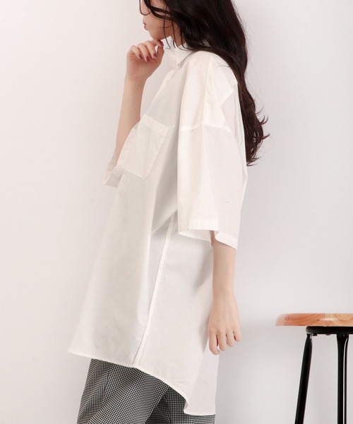 FUNALIVE（ファンアライブ）の「ブロード ビッグシルエット ストライプ/無地 半袖シャツ（シャツ/ブラウス・メンズ・サックスブルー/イエロー/グレイッシュベージュ/ラベンダー/ブルー系その他/ホワイト系その他/グリーン/ブラック/ホワイト/ブラック系その他/グリーン系その他・M/XL/L）」の13枚目の写真