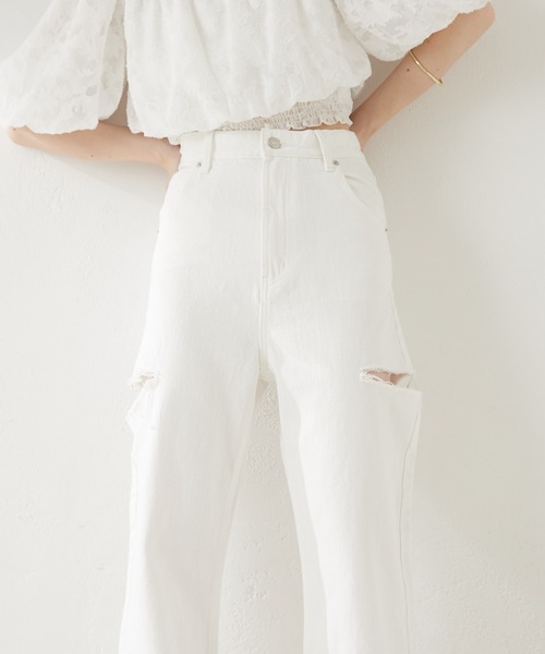 【WEB限定カラーあり】ダメージワイドデニムパンツ