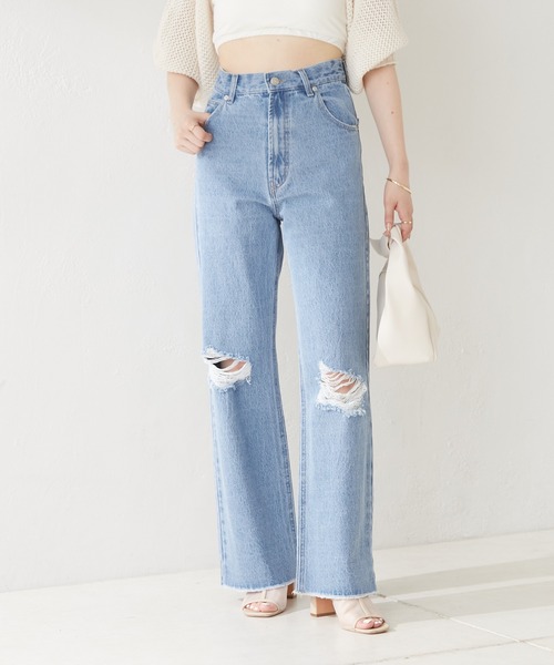 【WEB限定カラーあり】ダメージワイドデニムパンツ