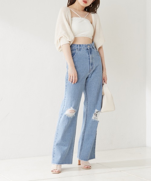 【WEB限定カラーあり】ダメージワイドデニムパンツ