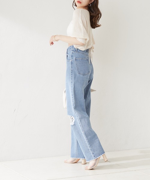 【WEB限定カラーあり】ダメージワイドデニムパンツ