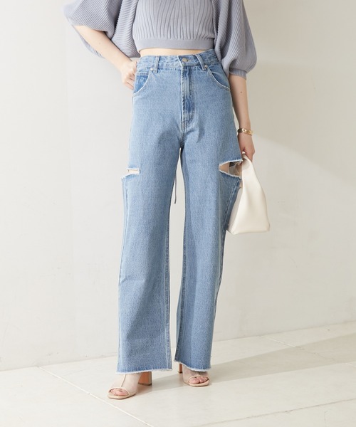 【WEB限定カラーあり】ダメージワイドデニムパンツ