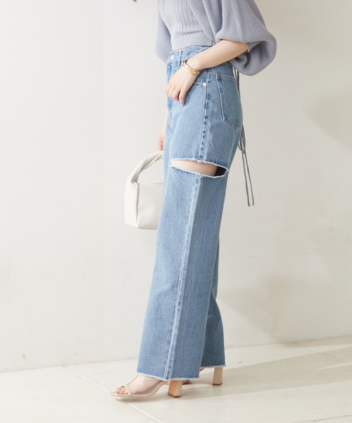 【WEB限定カラーあり】ダメージワイドデニムパンツ