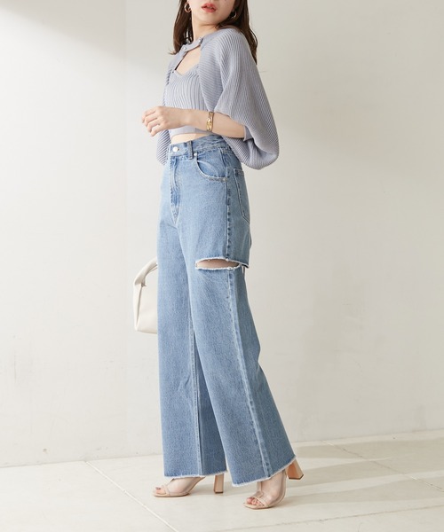 【WEB限定カラーあり】ダメージワイドデニムパンツ