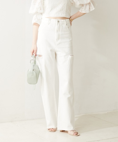【WEB限定カラーあり】ダメージワイドデニムパンツ