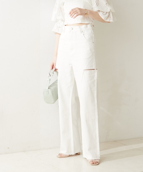 【WEB限定カラーあり】ダメージワイドデニムパンツ