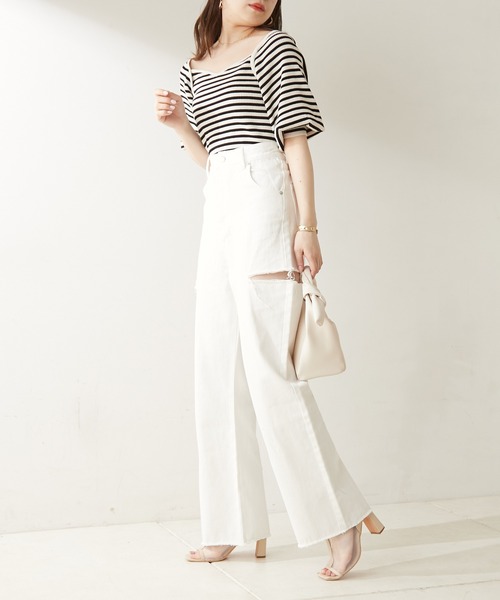 【WEB限定カラーあり】ダメージワイドデニムパンツ