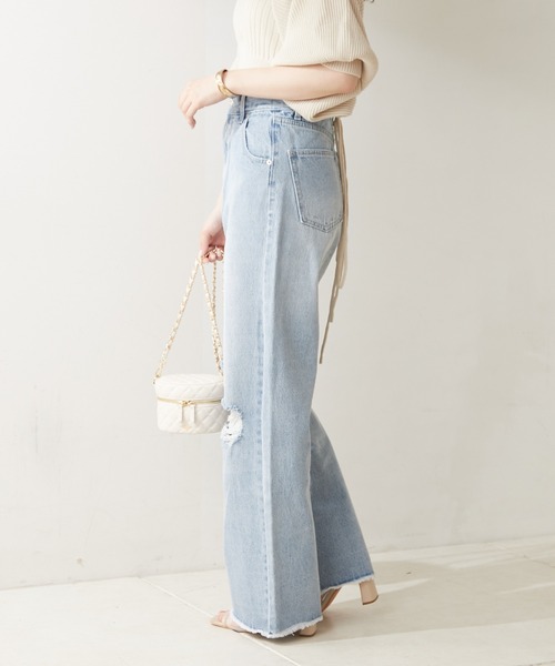 【WEB限定カラーあり】ダメージワイドデニムパンツ