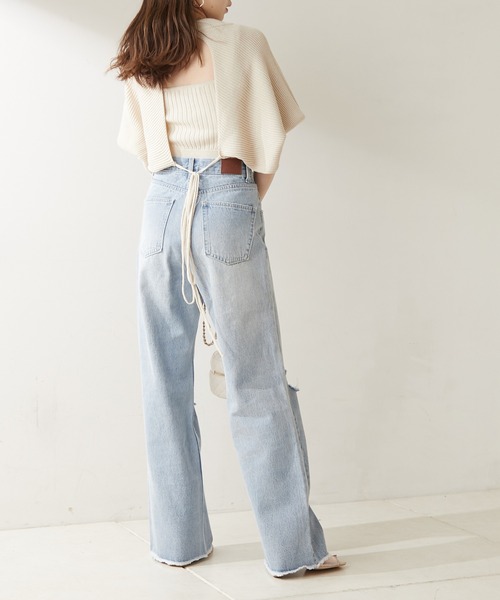 【WEB限定カラーあり】ダメージワイドデニムパンツ