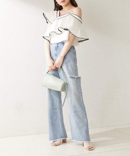 【WEB限定カラーあり】ダメージワイドデニムパンツ