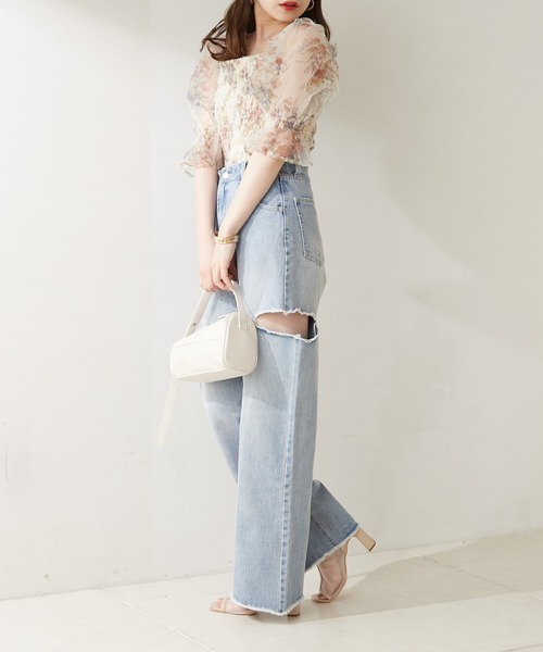 【WEB限定カラーあり】ダメージワイドデニムパンツ