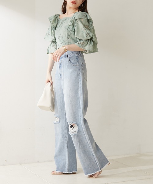 【WEB限定カラーあり】ダメージワイドデニムパンツ