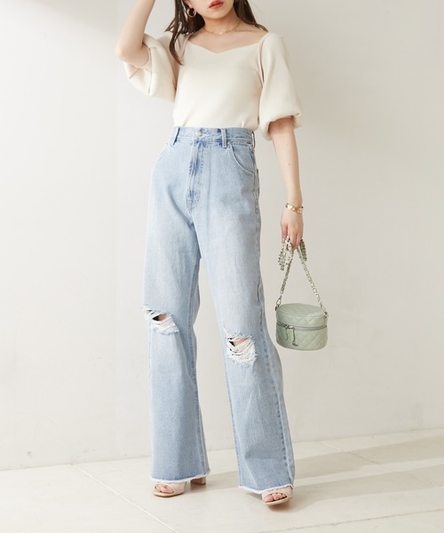 【WEB限定カラーあり】ダメージワイドデニムパンツ