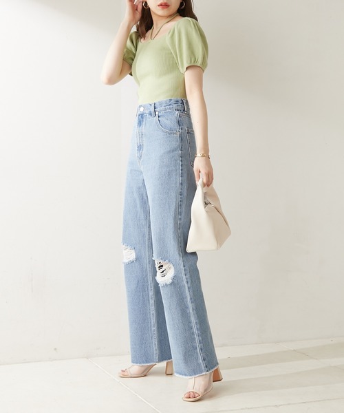 【WEB限定カラーあり】ダメージワイドデニムパンツ