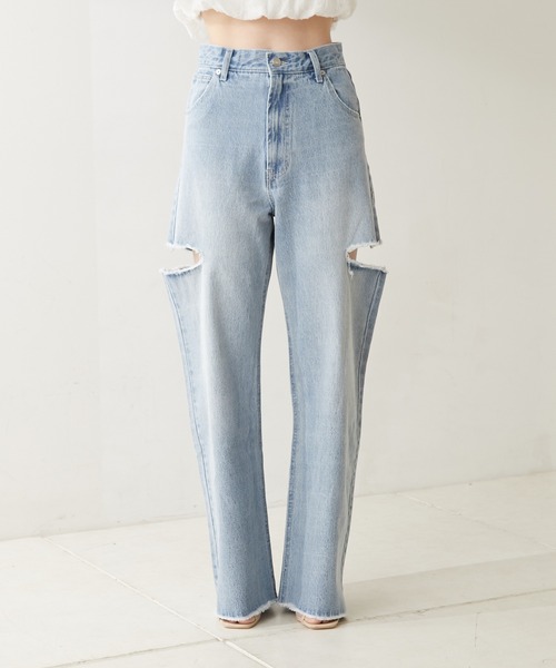 【WEB限定カラーあり】ダメージワイドデニムパンツ
