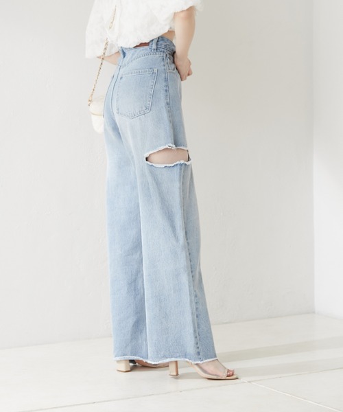 【WEB限定カラーあり】ダメージワイドデニムパンツ