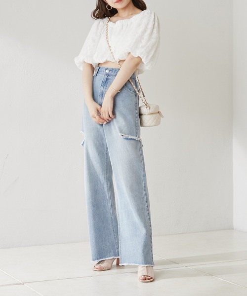 【WEB限定カラーあり】ダメージワイドデニムパンツ