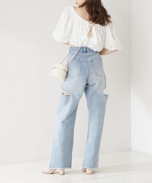 【WEB限定カラーあり】ダメージワイドデニムパンツ