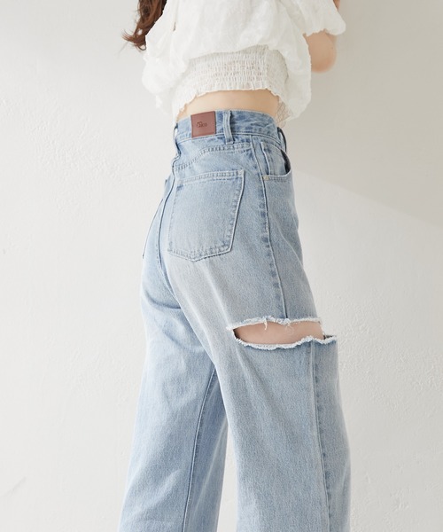 【WEB限定カラーあり】ダメージワイドデニムパンツ