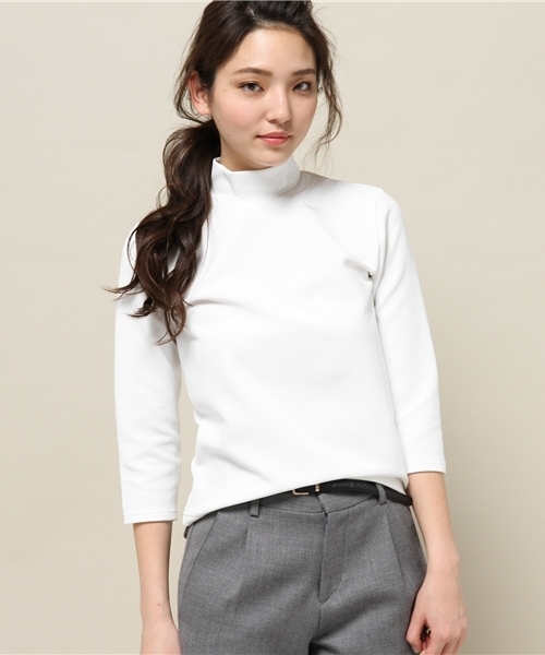 B'2nd re'qua（ビーセカンドレクア）の「B'2nd re'qua （ビーセカンドレクア） ハイネックTOPS (6027)（Tシャツ/カットソー・レディース・ホワイト/ネイビー/イエロー・FREE）」の2枚目の写真