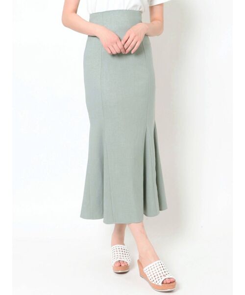 MURUA（ムルーア）の「リネンライクマーメイドスカート【セットアップ着用可能】（スカート・レディース・ベージュ/ブラウン/ブルー・1/2）」の4枚目の写真