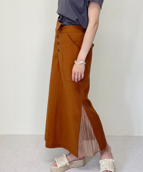 TEVALT(ヴァレット)の「サイドシアー麻混ベイカーSK(スカート・レディース・ベージュ/カーキ/キャメル・38)」の9枚目の写真