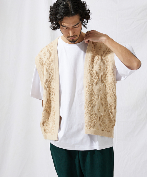 JOURNAL STANDARD（ジャーナルスタンダード）の「【GEOM PATTERN/ジオメパターン】ジャガード ボタンレス ベスト（ベスト・メンズ・ネイビー/アイボリー/クリアブルー/クリアイエロー/コバルトブルー/ブラック・MEDIUM/LARGE）」の15枚目の写真
