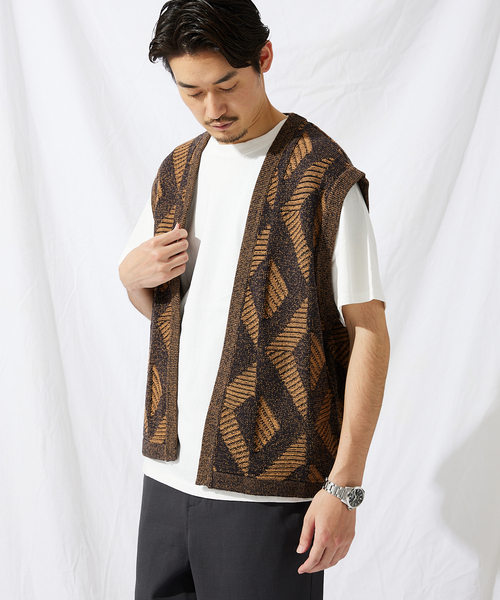 JOURNAL STANDARD（ジャーナルスタンダード）の「【GEOM PATTERN/ジオメパターン】ジャガード ボタンレス ベスト（ベスト・メンズ・ネイビー/アイボリー/クリアブルー/クリアイエロー/コバルトブルー/ブラック・MEDIUM/LARGE）」の21枚目の写真