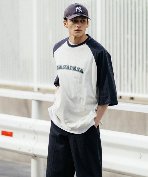 Ressaca(レサーカ)の「オーバーサイズ 別注 カレッジロゴ プリントラグランTシャツ(Tシャツ/カットソー・メンズ・ホワイト/グリーン/オートミール/ブラック/ブルー・M/L/XL)」の18枚目の写真