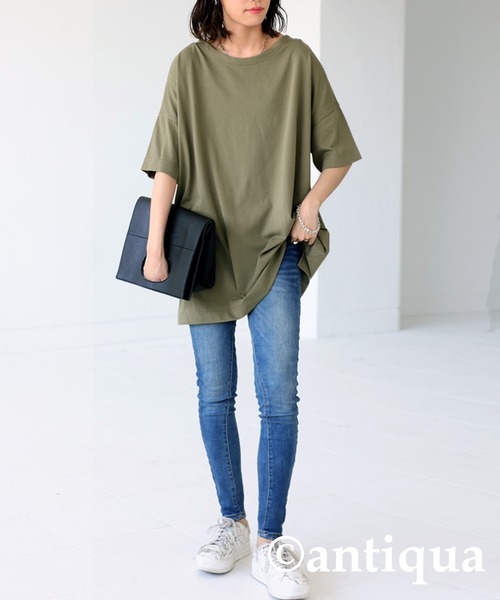 antiqua(アンティカ)の「速乾冷感Tシャツ(Tシャツ/カットソー・レディース・ブラック/オフホワイト/カーキ/ブルー/グリーン・FREE)」の19枚目の写真
