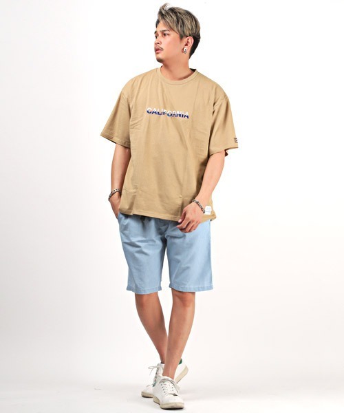 LUXSTYLE(ラグスタイル)の「バイカラーサガラ刺繍半袖Tシャツ(Tシャツ/カットソー・メンズ・ホワイト/キャメル・M/L)」の7枚目の写真