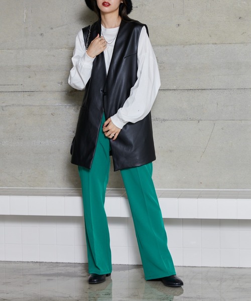 WEGO（ウィゴー）の「WEGO/フェイクレザージレベスト（ベスト・レディース・アイボリー/ブラック・FREE）」の7枚目の写真