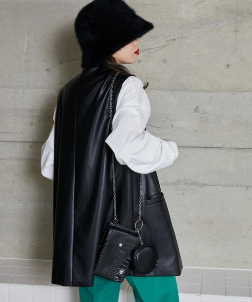 WEGO（ウィゴー）の「WEGO/フェイクレザージレベスト（ベスト・レディース・アイボリー/ブラック・FREE）」の6枚目の写真