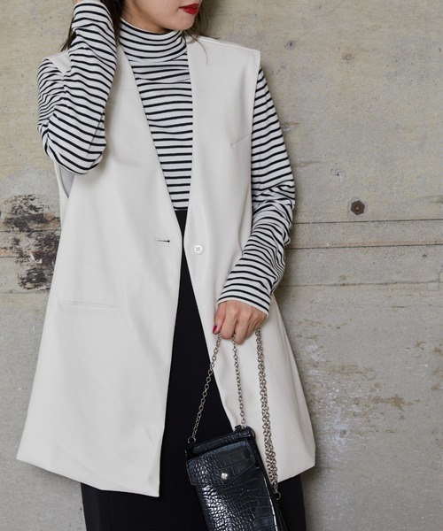 WEGO（ウィゴー）の「WEGO/フェイクレザージレベスト（ベスト・レディース・アイボリー/ブラック・FREE）」の3枚目の写真