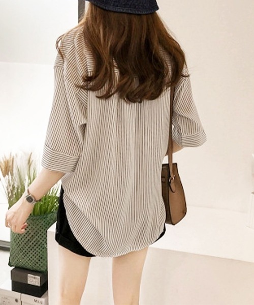 Amulet(アミュレット)の「5分袖ストライプシャツ(シャツ/ブラウス・レディース・ホワイト/ネイビー/ピンク・M/L/XL)」の7枚目の写真