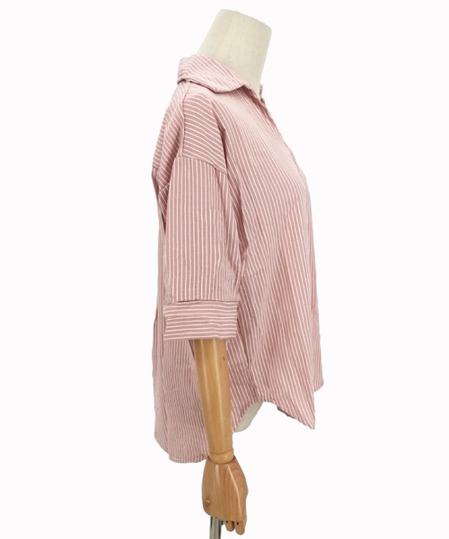 Amulet(アミュレット)の「5分袖ストライプシャツ(シャツ/ブラウス・レディース・ホワイト/ネイビー/ピンク・M/L/XL)」の13枚目の写真