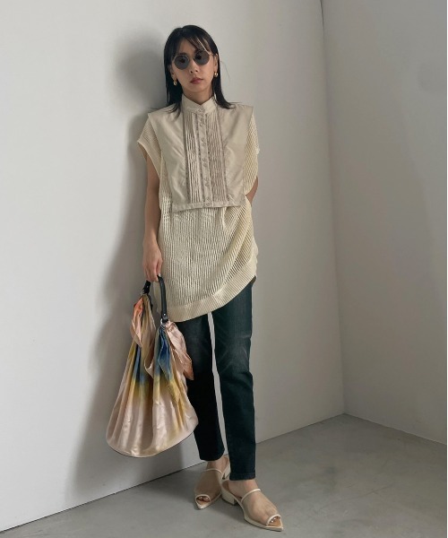 Ameri（アメリ）の「COLLAR SET MESH TOP（シャツ/ブラウス