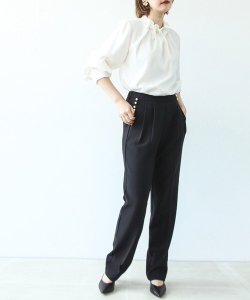 Cepica（セピカ）の「パール付きタックパンツ（スラックス・レディース・ブラック/ネイビー・FREE）」の9枚目の写真