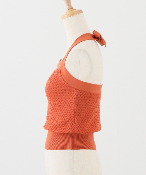 EMILY WEEK(エミリーウィーク)の「【nakes/ネイクス】Openwork Knit Halter Neck Bra Top(タンクトップ・レディース・グリーン系その他/オレンジ・MEDIUM)」の4枚目の写真