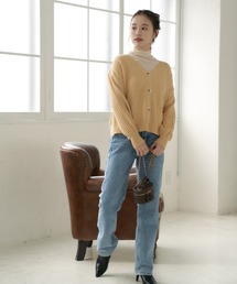 Lamoa/Vネック ルーズ ニットカーディガン