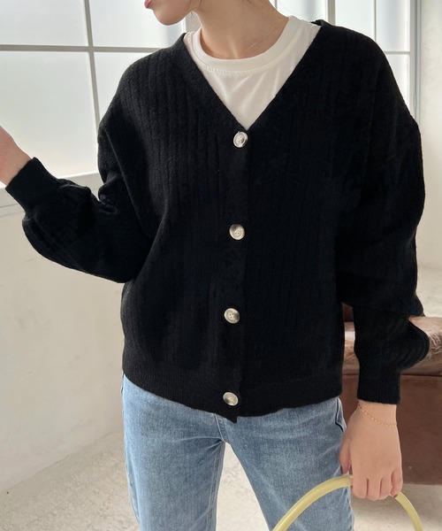 Lamoa(ラモア)の「Lamoa/Vネック ルーズ ニットカーディガン(カーディガン/ボレロ・レディース・ブラック/パープル/イエロー/ブルー/グリーン/アイボリー・FREE)」の15枚目の写真