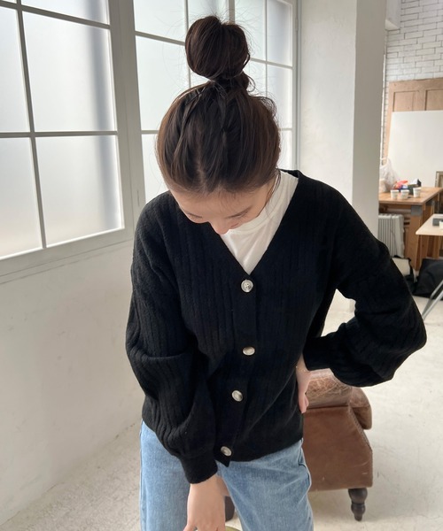 Lamoa(ラモア)の「Lamoa/Vネック ルーズ ニットカーディガン(カーディガン/ボレロ・レディース・ブラック/パープル/イエロー/ブルー/グリーン/アイボリー・FREE)」の18枚目の写真