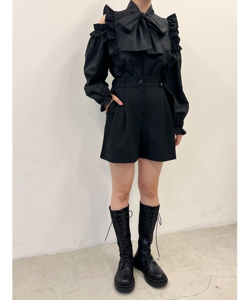 PHILLY（フィリー）の「フリル肩開きリボンブラウス（シャツ/ブラウス・レディース・ホワイト/ブラック/ブラック系その他・FREE）」の10枚目の写真