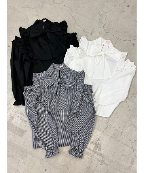 PHILLY（フィリー）の「フリル肩開きリボンブラウス（シャツ/ブラウス・レディース・ホワイト/ブラック/ブラック系その他・FREE）」の18枚目の写真