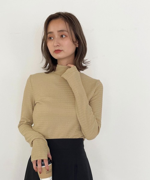 CLEIO（クレイオ）の「【CLEIO】クリンクルハイネックカットソー/CRINKLE HIGH NECK CUT AND SEW/980-18608（Tシャツ/カットソー・レディース・ベージュ/アイボリー・FREE）」の3枚目の写真