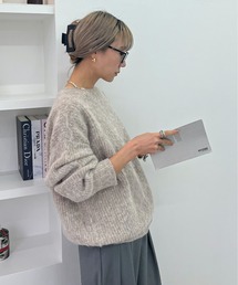 【ハンドウォッシャブル】起毛畔編みオーバーニット