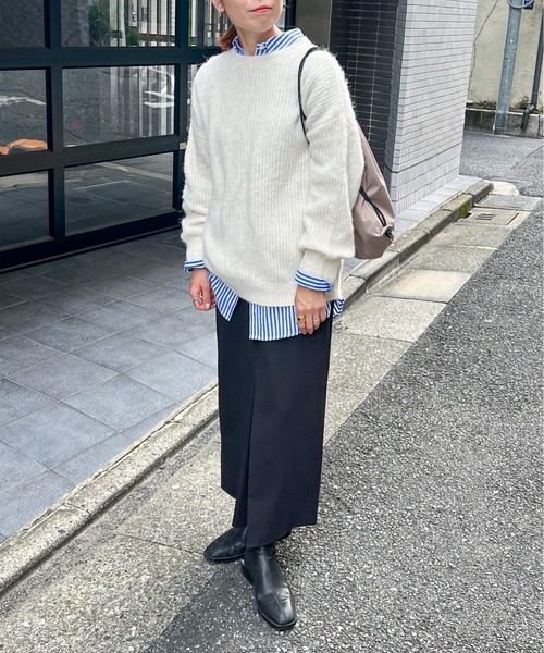 feepur（フェピュール）の「【ハンドウォッシャブル】起毛畔編みオーバーニット（ニット/セーター・レディース・グレー系その他/ブラック/オフホワイト/ピンク・MEDIUM）」の8枚目の写真