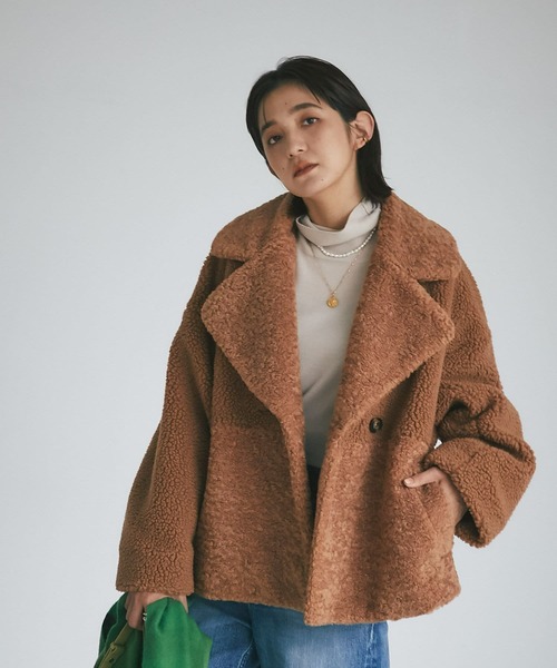 RIVE DROITE（リヴドロワ）の「小山田早織さんスタイリング/エコボア×エコファーショートコート（その他アウター・レディース・ブラウン/キャメル・FREE）」の5枚目の写真